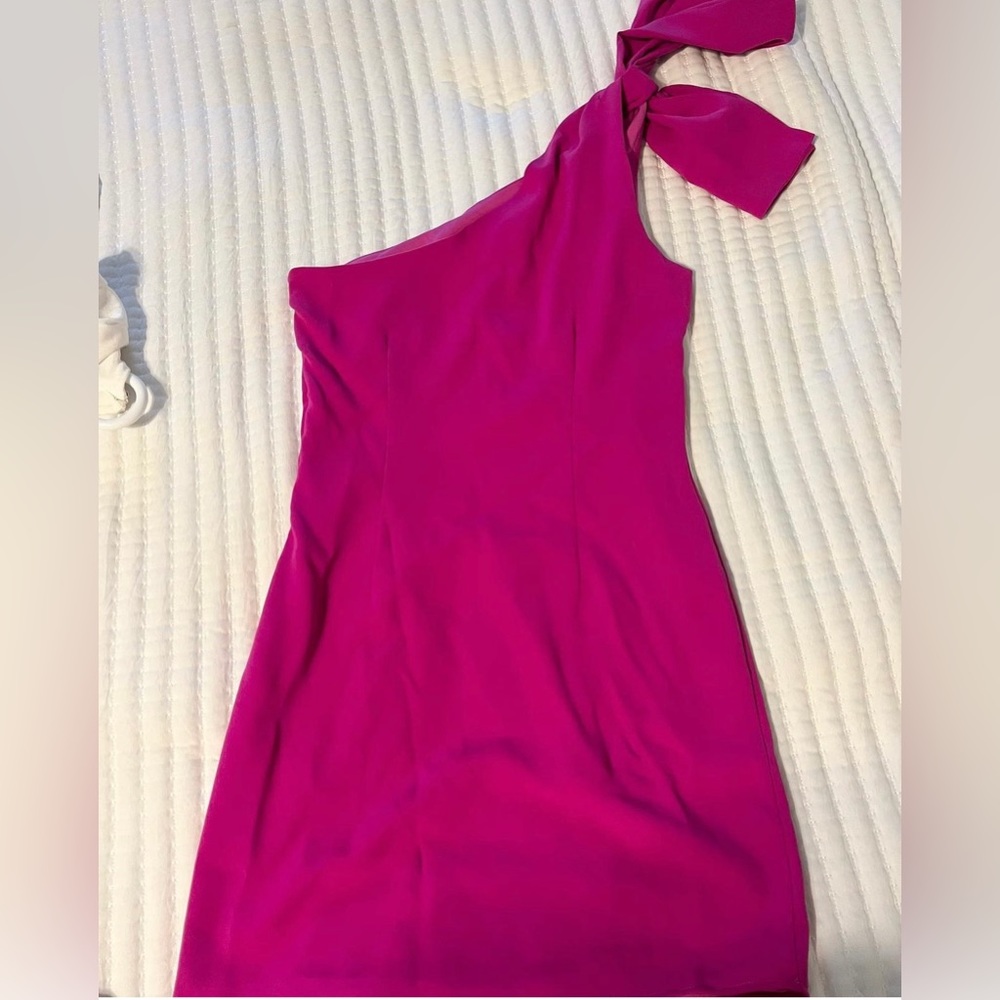 TCEC One Shoulder Pink Bow Dress
